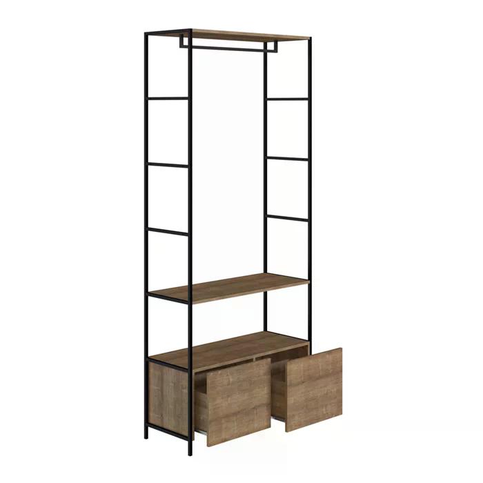 Estante Closet Com Cabideiro Steel Quadra 27812 Vermont Preto Fosco Artesano