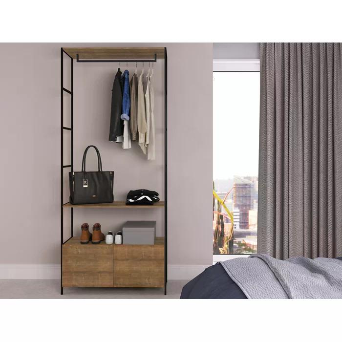 Estante Closet Com Cabideiro Steel Quadra 27812 Vermont Preto Fosco Artesano