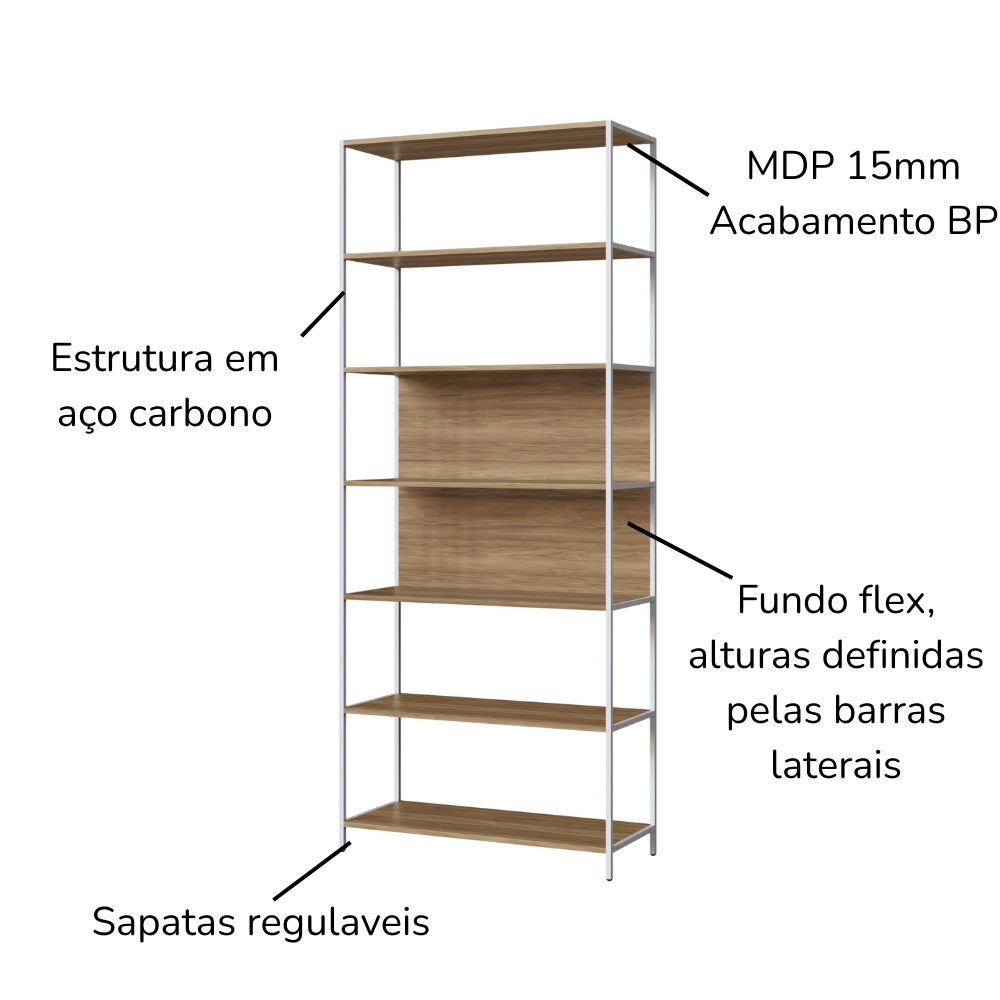 Estante Escritorio Office 211X87 cm 25858 Nogal Sevilha Branco Artesano