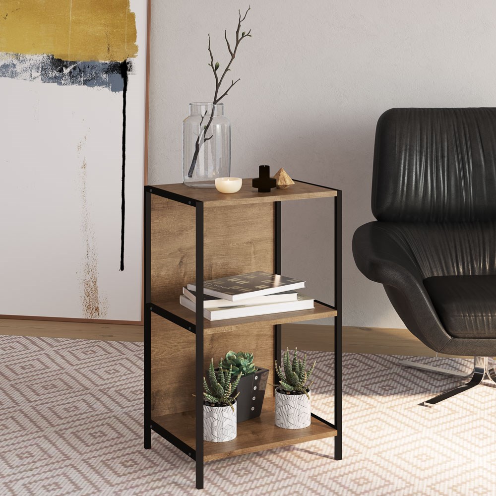Estante Livreiro Decorativa Alta Estilo Industrial Steel Quadra Vermont Base Preta - Artesano