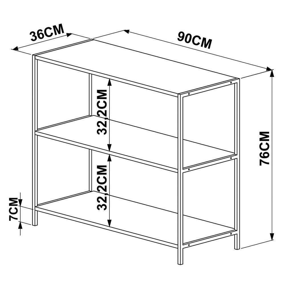Estante Livreiro Decorativa Baixa Estilo Industrial Steel Quadra Vermont Base Preta - Artesano