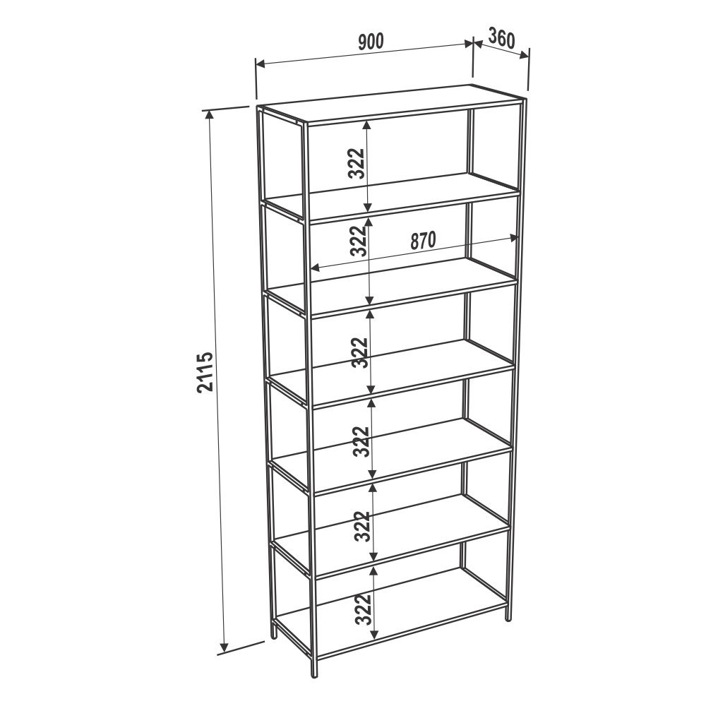 Estante Livreiro Multiuso Steel Quadra 27809 6 Prateleiras Vermont/Preto - Artesano