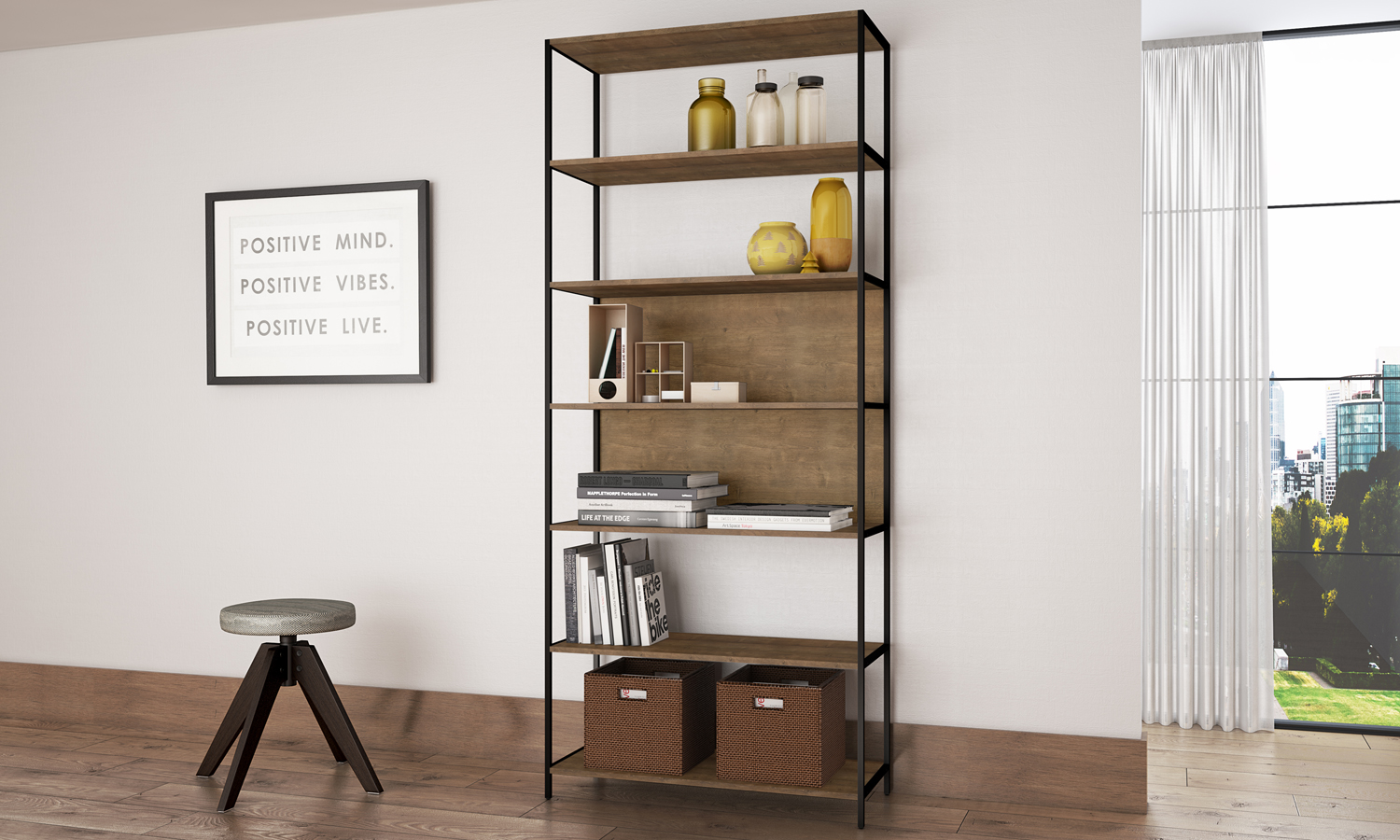Estante Multiuso 06 Prateleiras Steel Quadra 27809 Vermont Preto Fosco Artesano