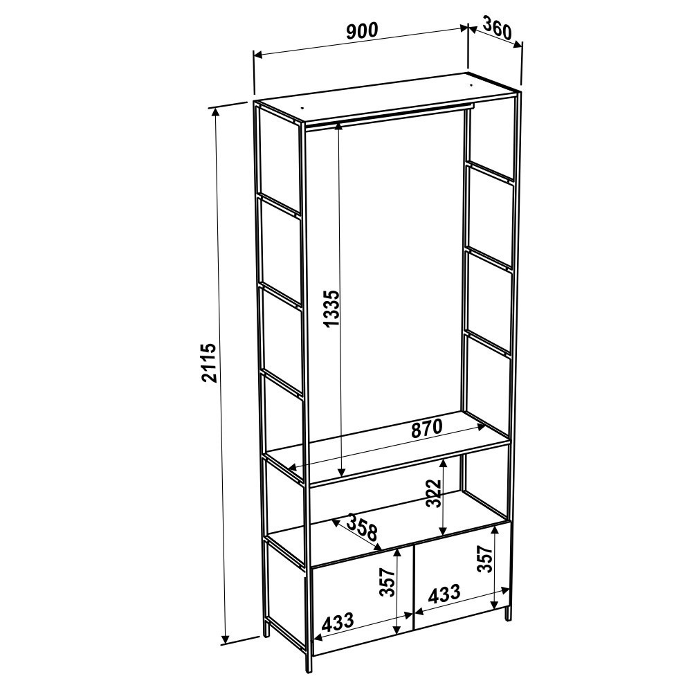 Estante Multiuso Steel Quadra 27812 2 Gavetas Vermont/Preto - Artesano