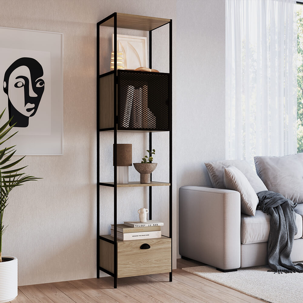 Estante York 180cm 1 Porta Estrutura Preto Fosco - Hanover