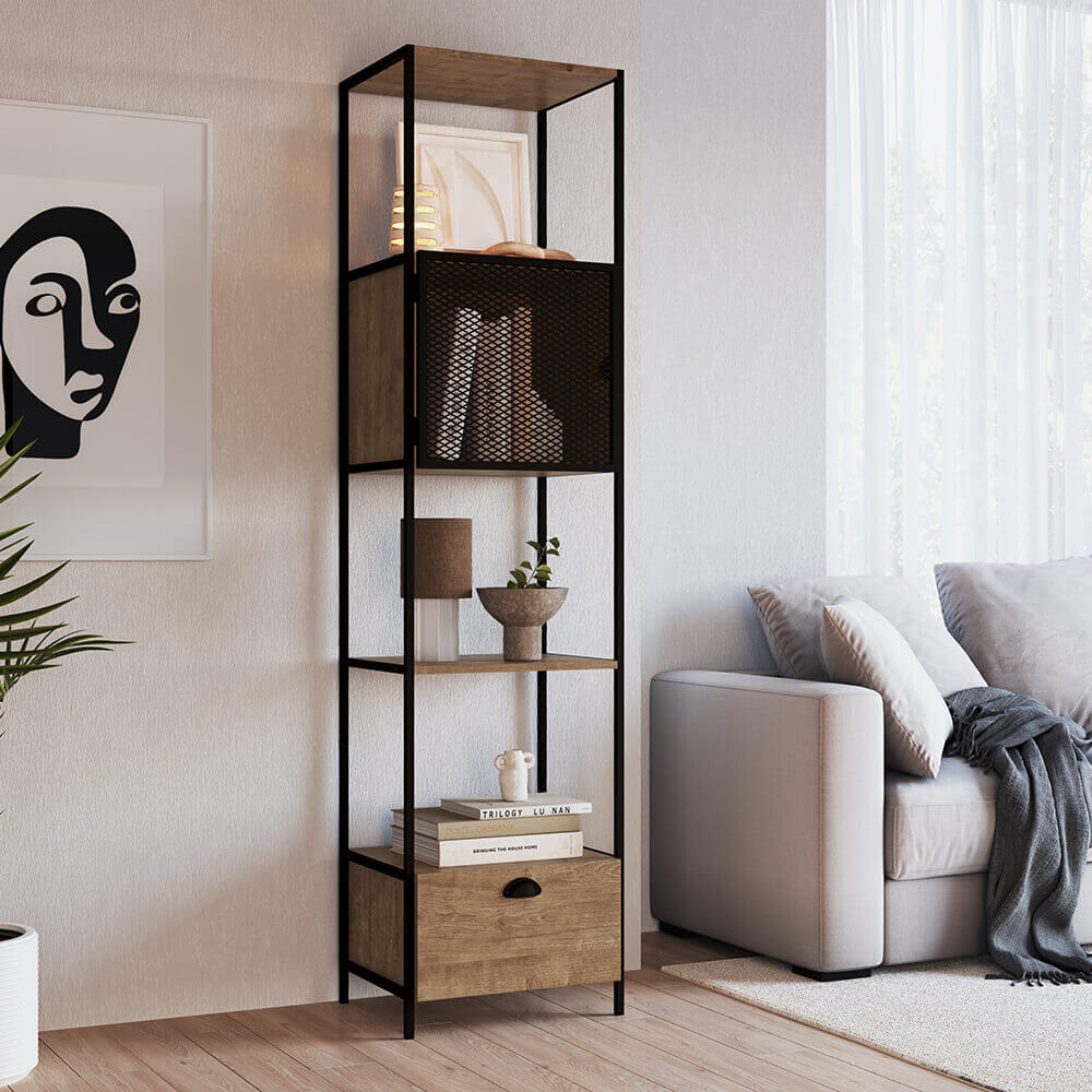 Estante York 180cm 1 Porta Estrutura Preto Fosco - Vermont