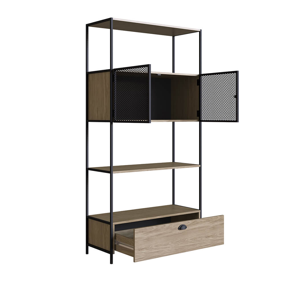 Estante York 180cm 2 Portas Estrutura Preto Fosco - Hanover