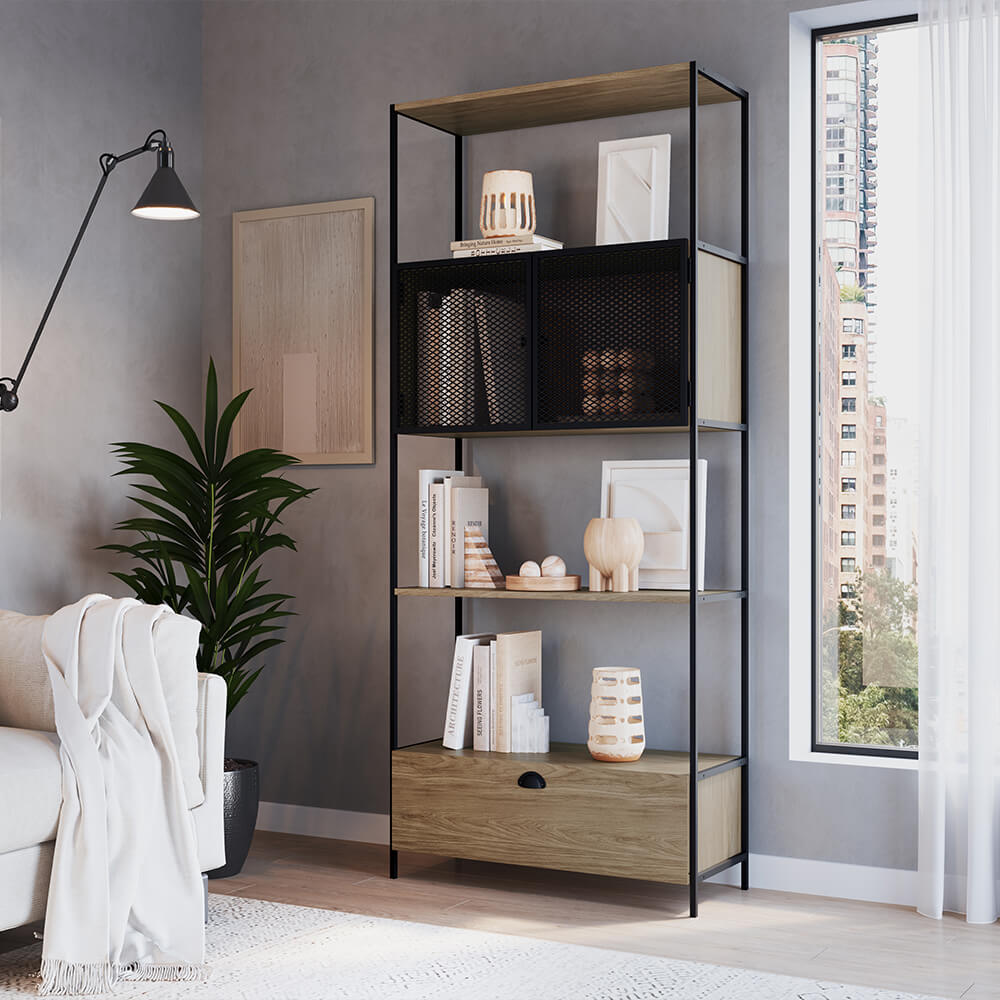 Estante York 180cm 2 Portas Estrutura Preto Fosco - Hanover