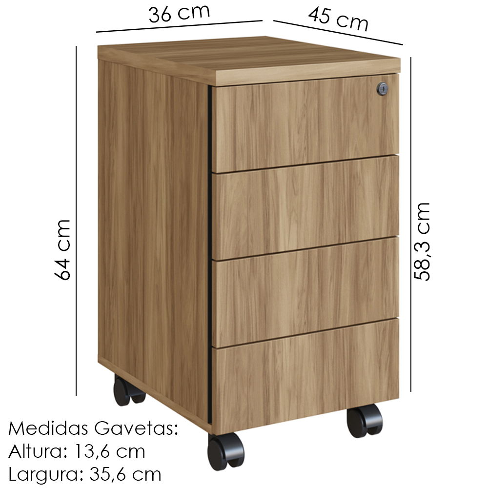 Gaveteiro 4 Gavetas Office 36 cm 25908 Nogal Sevilha Artesano
