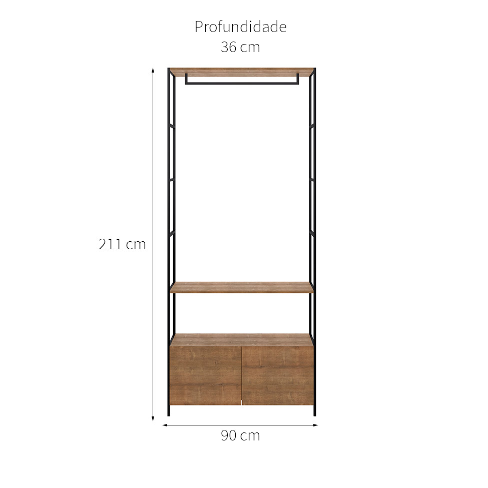 Guarda-Roupa Closet Modulado 2 Gavetas Steel Vermont