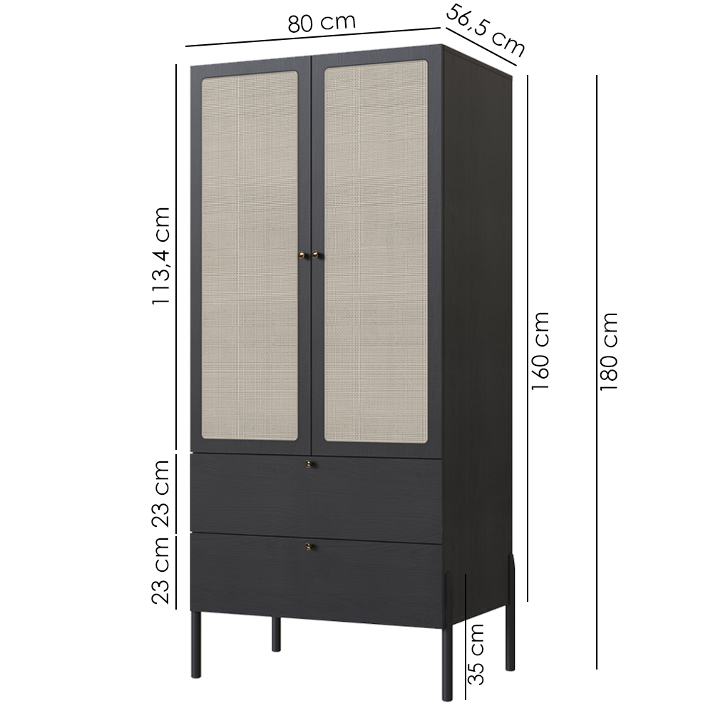 Guarda Roupa Solteiro Palhinha 28025 180x80 cm Nero Preto Artesano