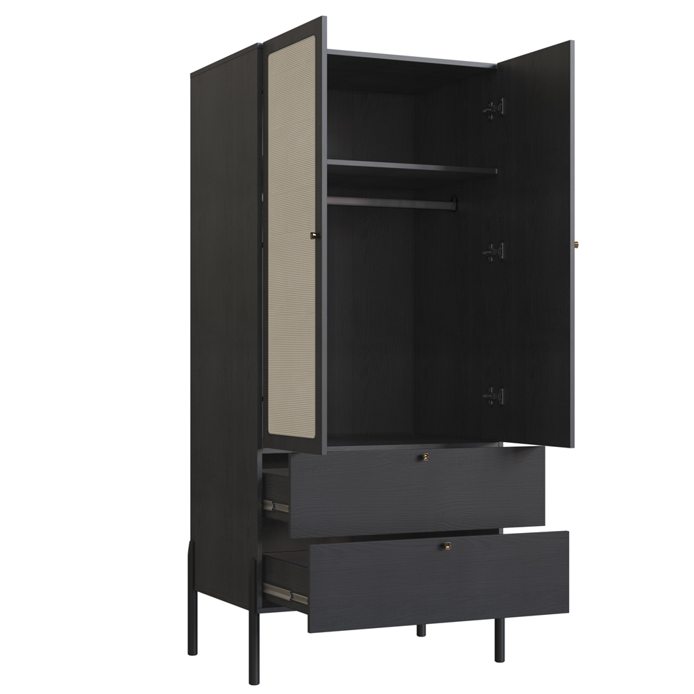 Guarda Roupa Solteiro Palhinha 28025 180x80 cm Nero Preto Artesano