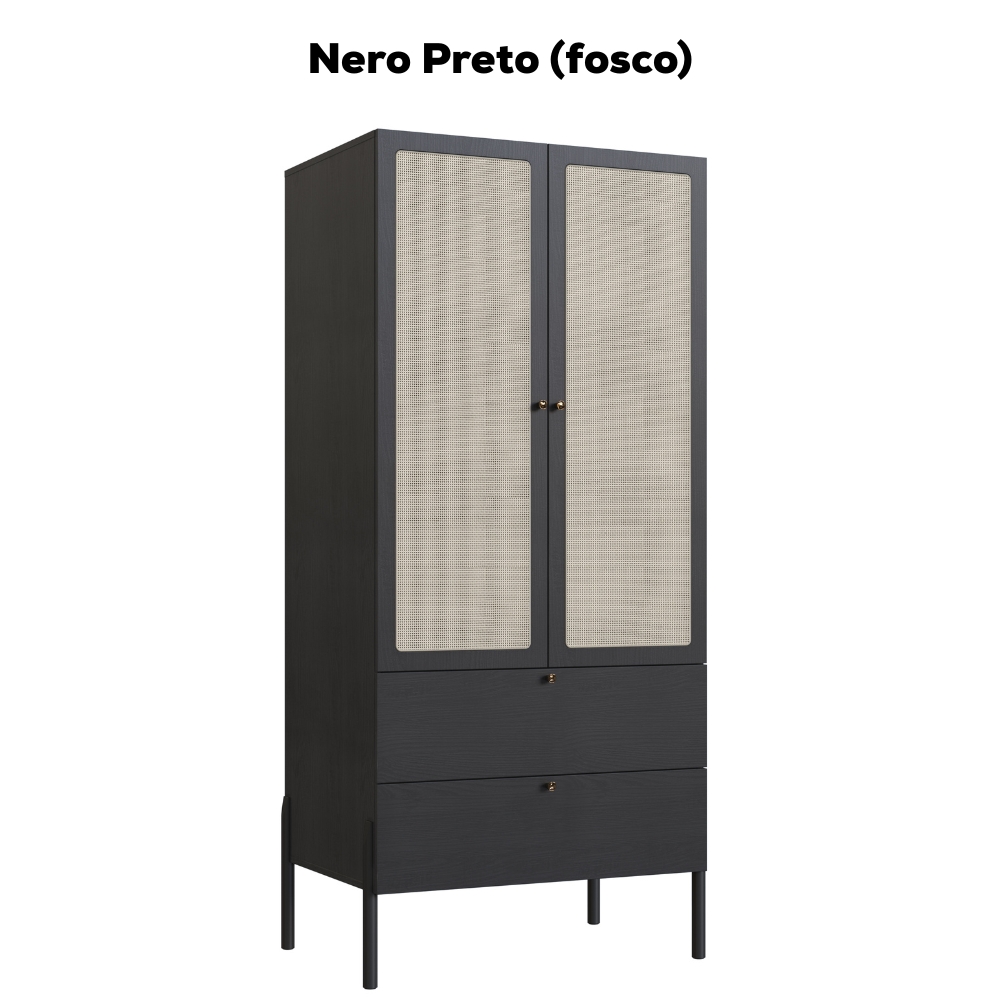 Guarda Roupa Solteiro Palhinha 28025 180x80 cm Nero Preto Artesano