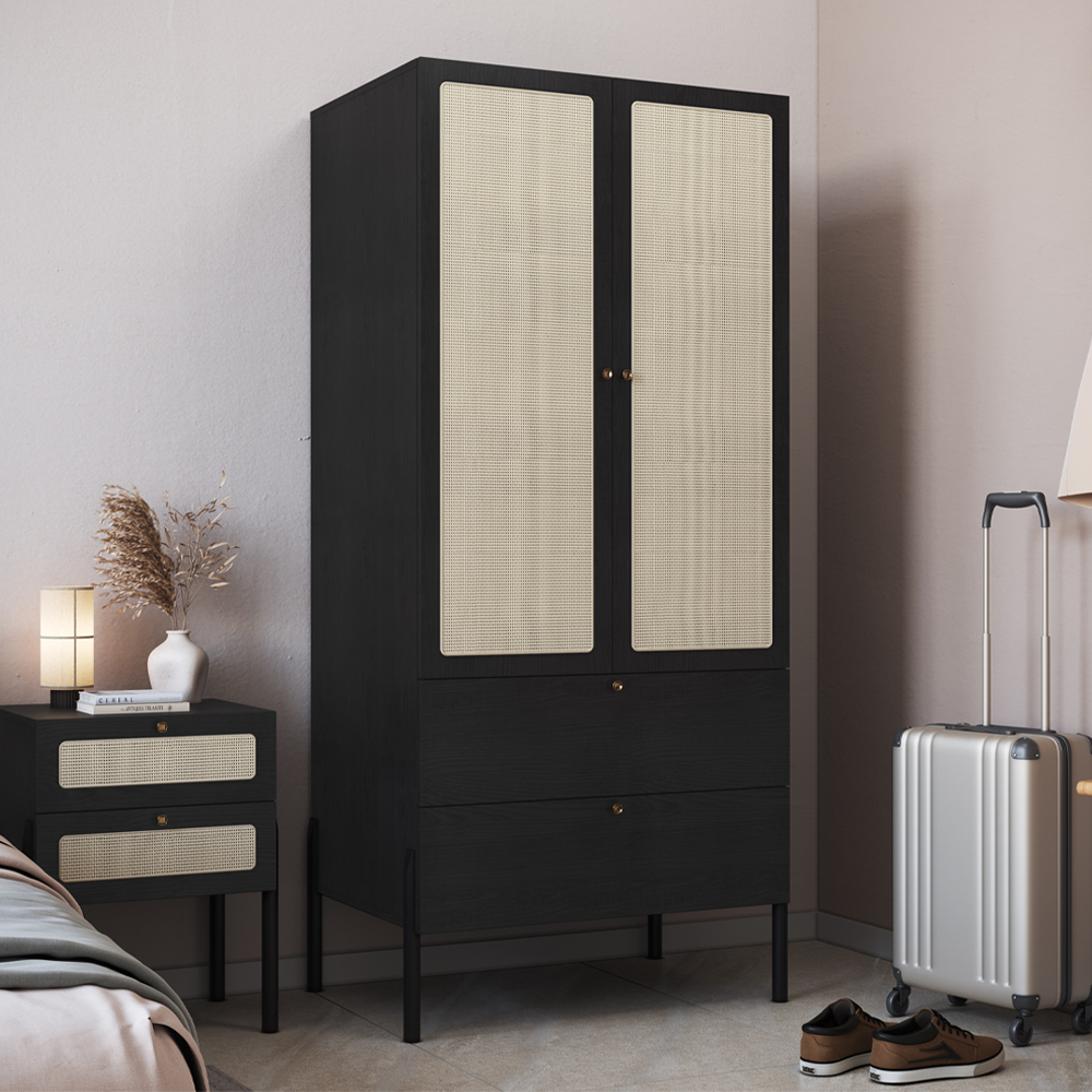 Guarda Roupa Solteiro Palhinha 28025 180x80 cm Nero Preto Artesano