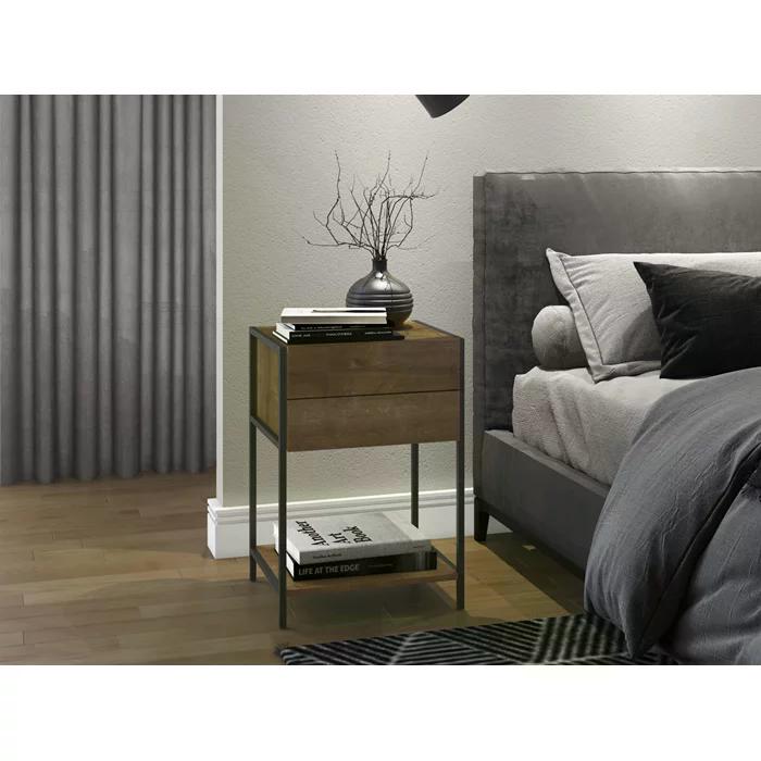 Kit 02 Mesas De Cabeceira Steel Quadra 27855 Vermont Preto Fosco Artesano