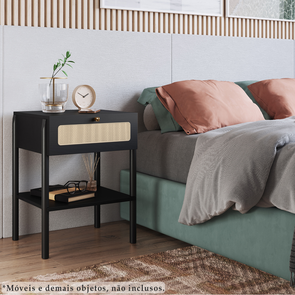 Kit 02 Mesas de Cabeceira 1 Gv Palhinha 27932 Linha Oslo Nero Artesano