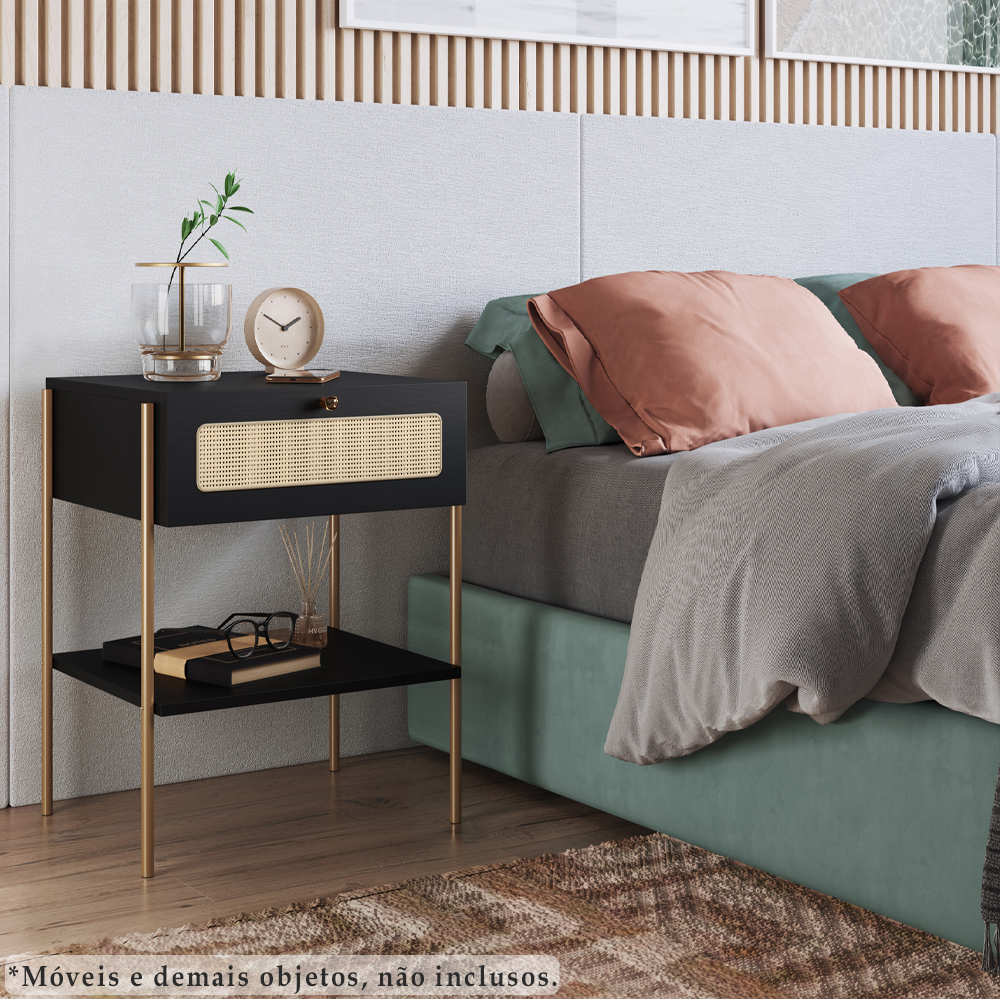 Kit 02 Mesas de Cabeceira 1 Gv Palhinha 28932 Linha Oslo Nero Artesano