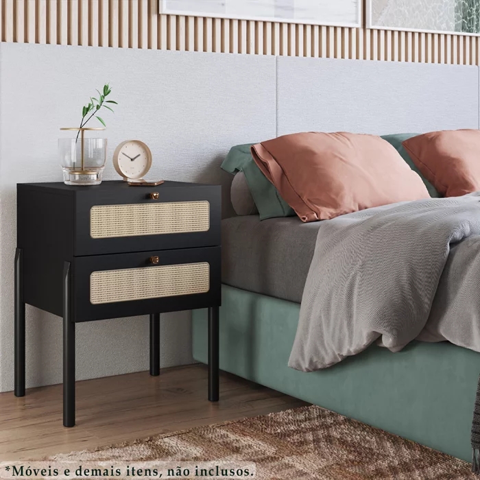Kit 02 Mesas de Cabeceira Palhinha 27933 Linha Oslo Nero Artesano