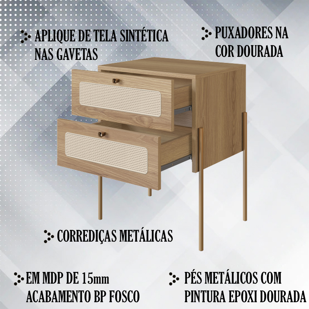 Kit 02 Mesas de Cabeceira Palhinha 28933 Linha Oslo Hanover Artesano