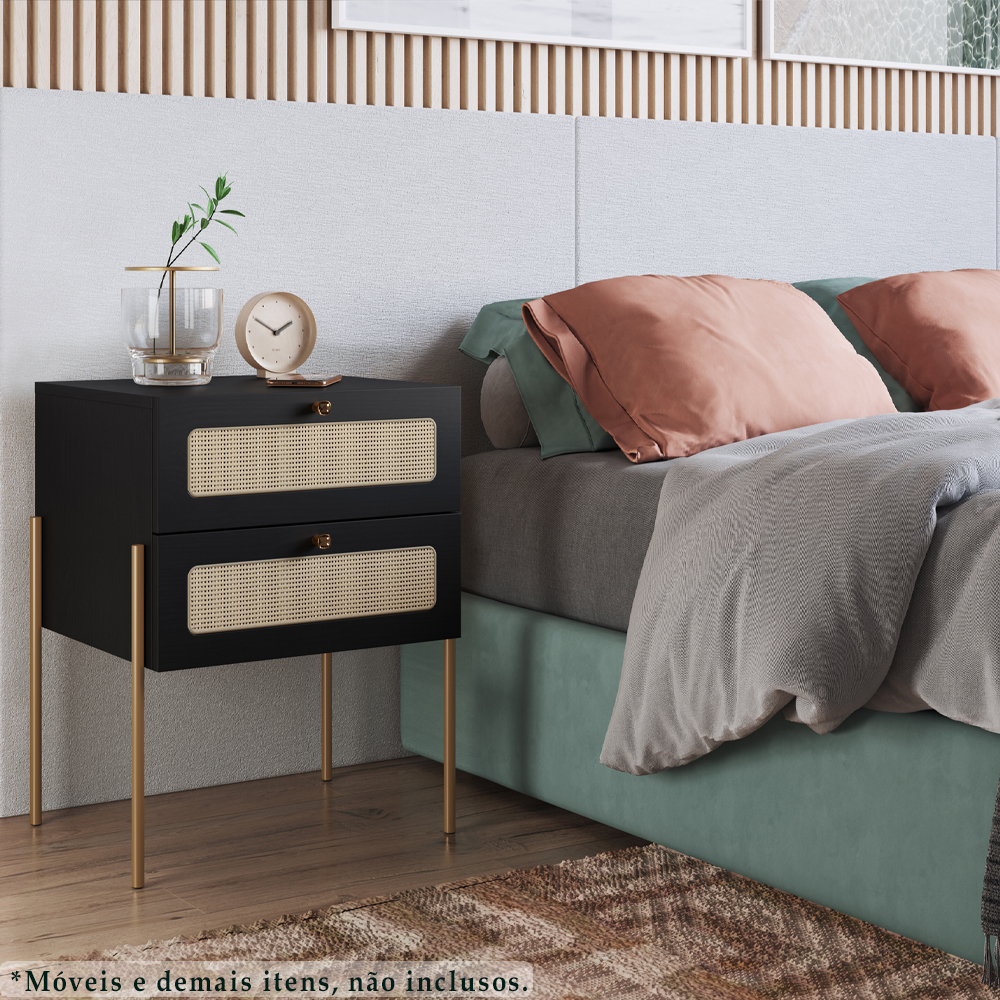 Kit 02 Mesas de Cabeceira Palhinha 28933 Linha Oslo Nero Artesano