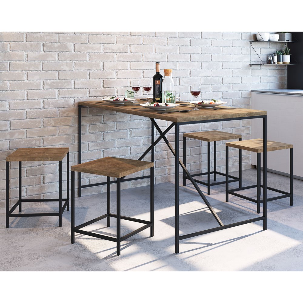 Kit 2 Banquetas Decorativas Baixas Estilo Industrial Steel Quadra Vermont Base Preta - Artesano