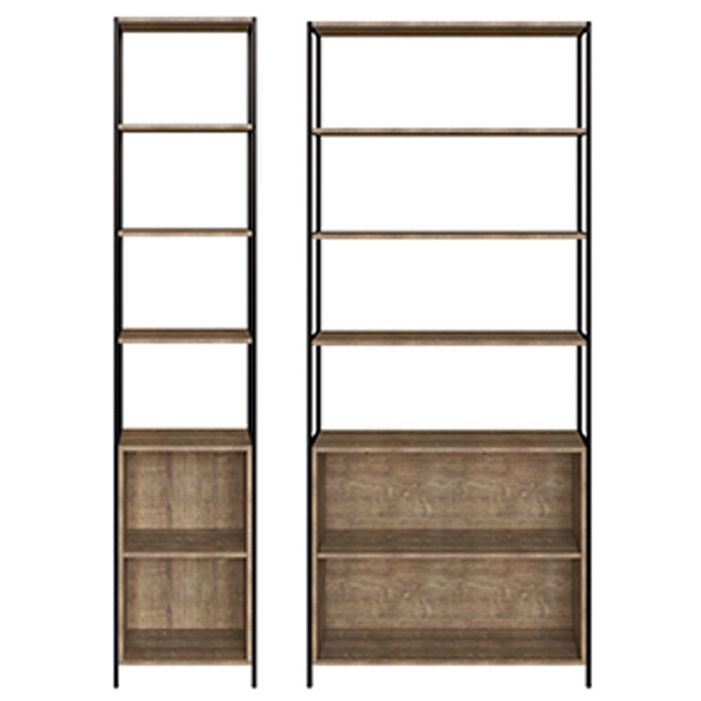 Kit 2 Estantes Livreiros Decorativas Estilo Industrial Steel Quadra Vermont Base Preto - Artesano