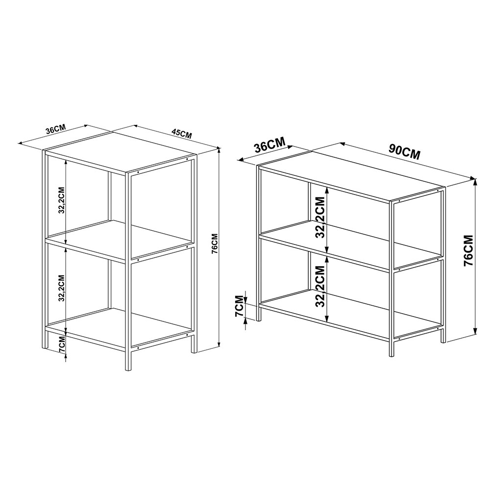 Kit 2 Estantes Livreiros Estilo Industrial Steel Quadra Vermont Base Preto - Artesano