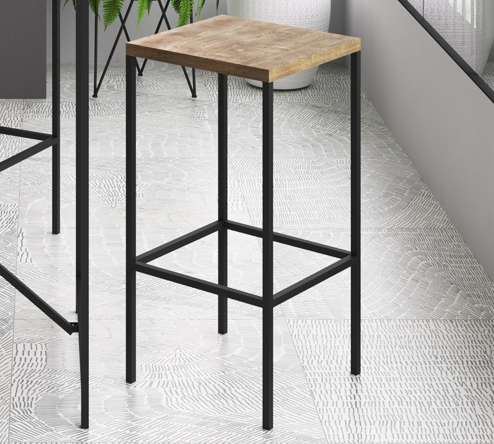 Kit Com 02 Banqueta Alta Steel Quadra 27816 Vermont Preto Fosco Artesano
