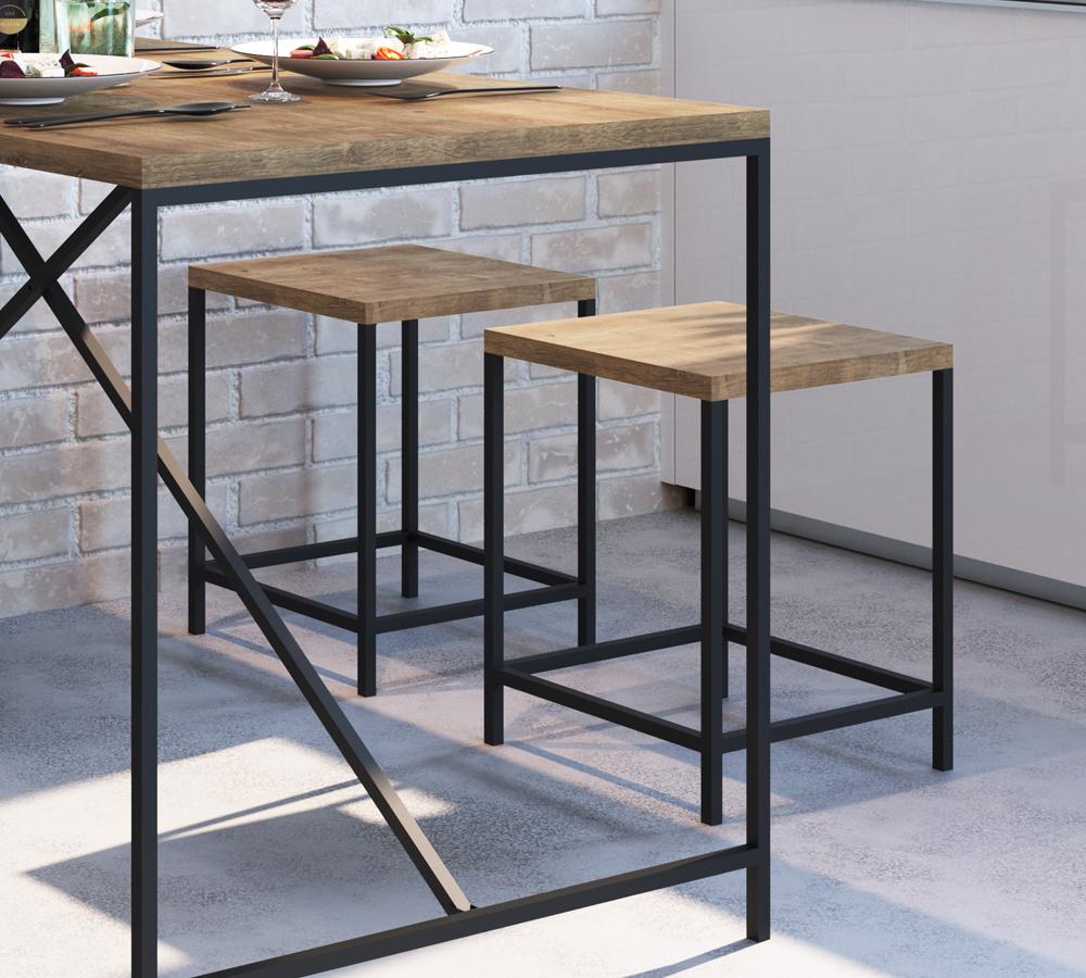 Kit Com 02 Banquetas Baixas Steel Quadra 27815 Vermont Preto Fosco Artesano