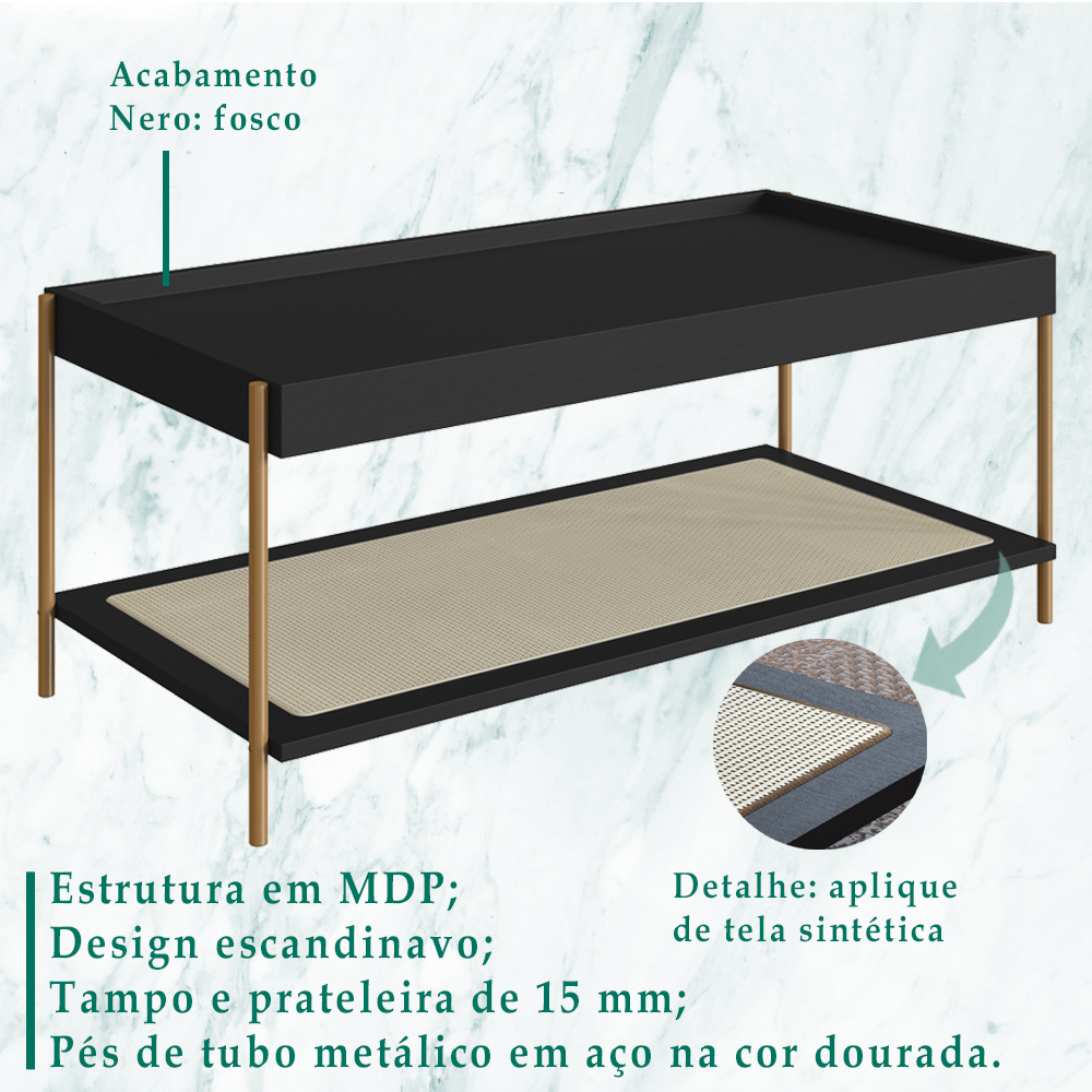 Mesa Centro 93 CM Pes Metal Oslo 28961 Nero Artesano