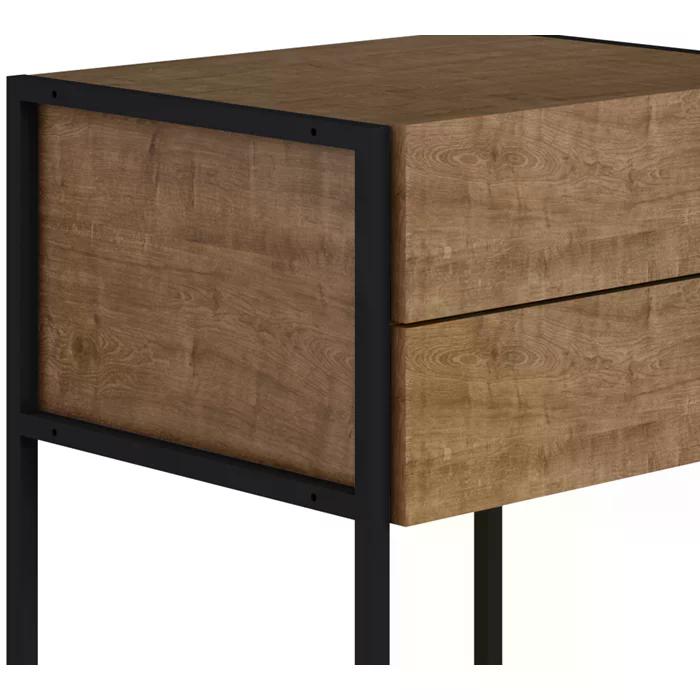 Mesa De Cabeceira 2 Gavetas Steel Quadra 27855 Vermont Preto Fosco Artesano