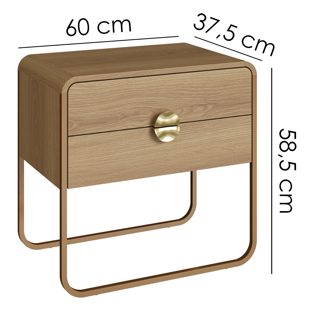 Mesa De Cabeceira 2G Organica 60 cm 28062 Hanover Dourado Artesano