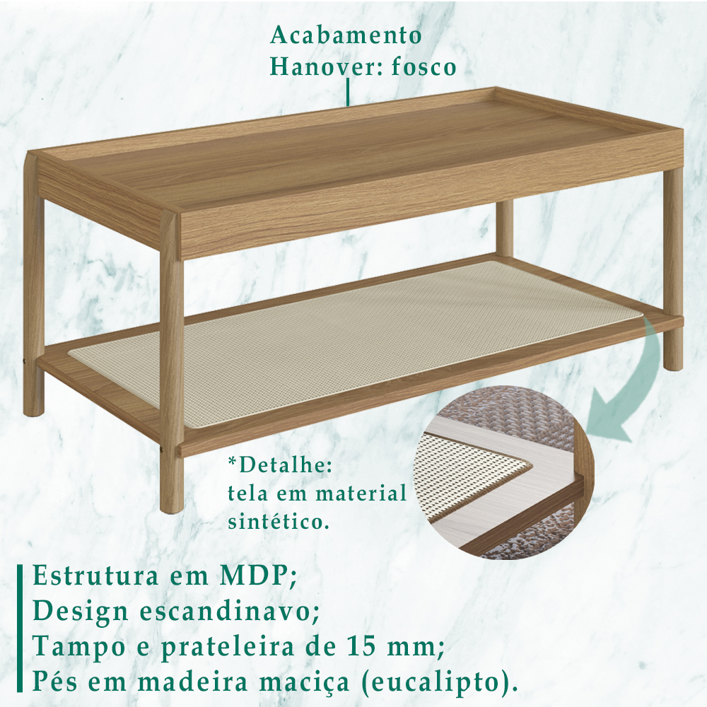 Mesa De Centro 93 CM Pes Madeira Oslo 27961 Hanover Artesano