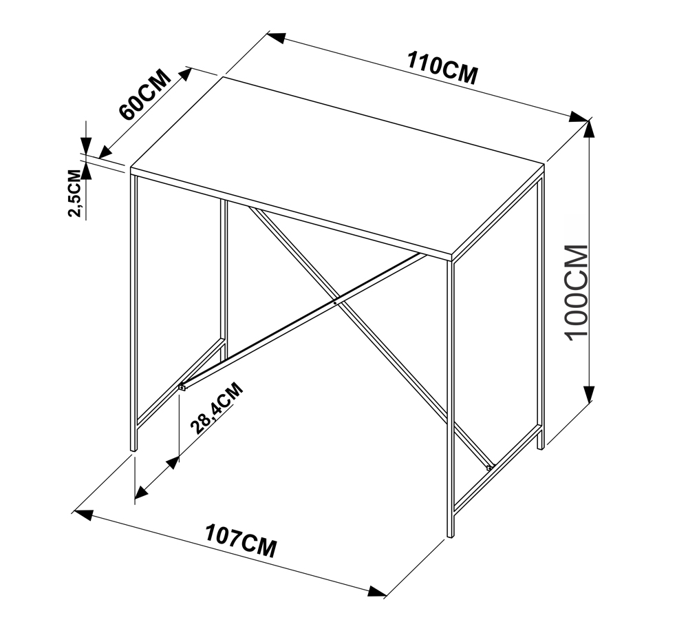 Mesa De Jantar 100x60 Steel Quadra 27817 Vermont Preto Fosco Artesano