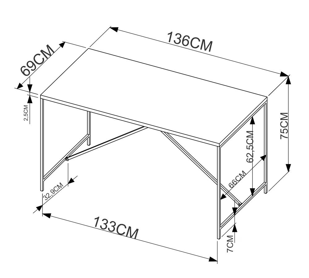 Mesa De Jantar 136x69 Steel Quadra 27818 Vermont Preto Fosco Artesano