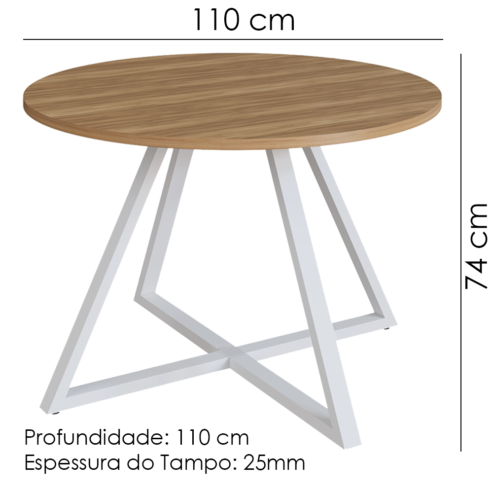 Mesa De Jantar Redonda 110 cm 25933 Nogal Sevilha Branco Artesano
