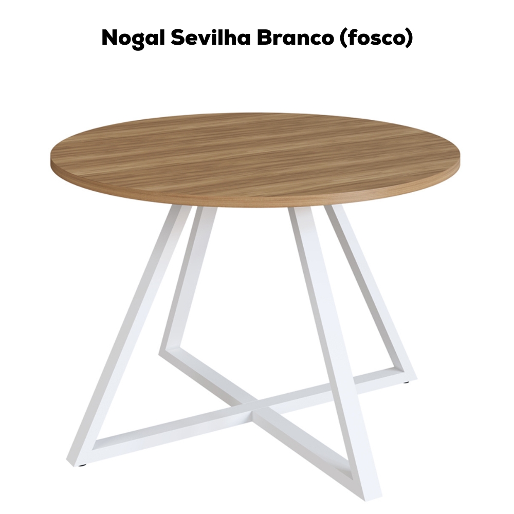 Mesa De Jantar Redonda 110 cm 25933 Nogal Sevilha Branco Artesano