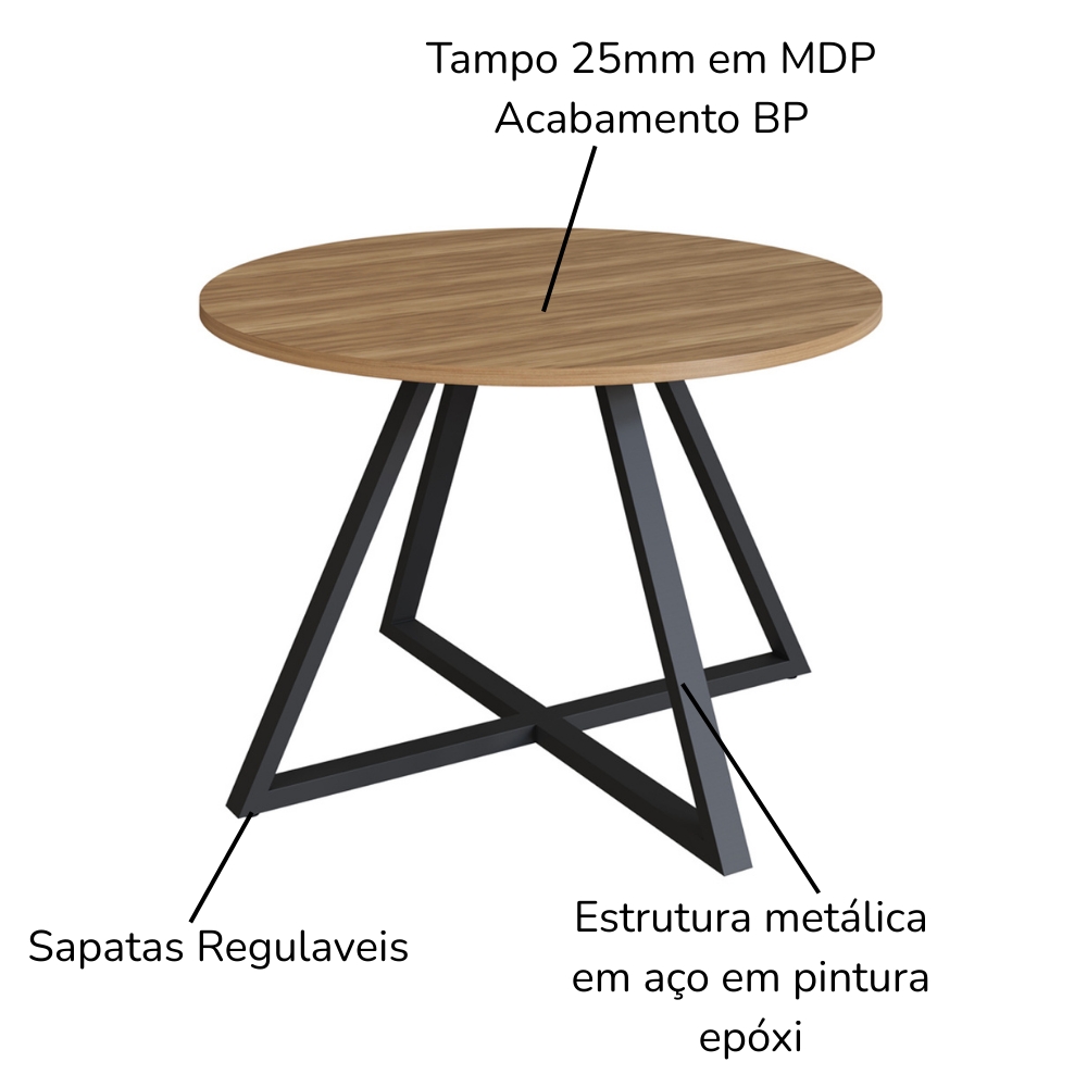 Mesa De Jantar Redonda 110 cm 25933 Nogal Sevilha Preto Artesano