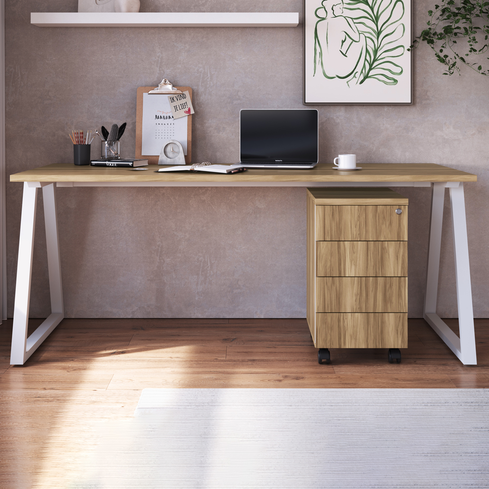 Mesa E Gaveteiro Office 160 cm 25909 Nogal Sevilha Branco Artesano
