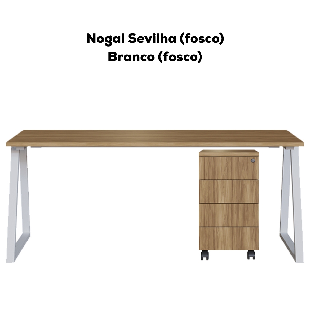 Mesa E Gaveteiro Office 160 cm 25909 Nogal Sevilha Branco Artesano