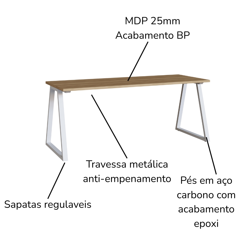 Mesa E Gaveteiro Office 160 cm 25909 Nogal Sevilha Branco Artesano