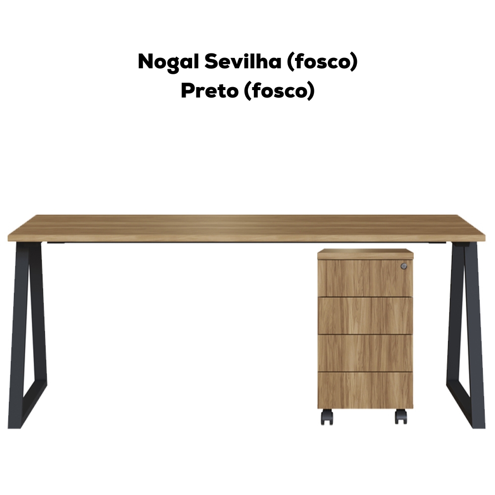Mesa E Gaveteiro Office 160 cm 25909 Nogal Sevilha Preto Artesano