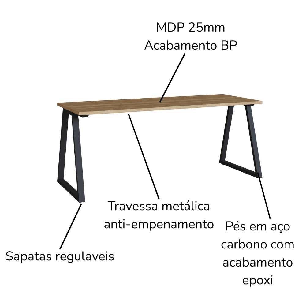 Mesa E Gaveteiro Office 160 cm 25909 Nogal Sevilha Preto Artesano