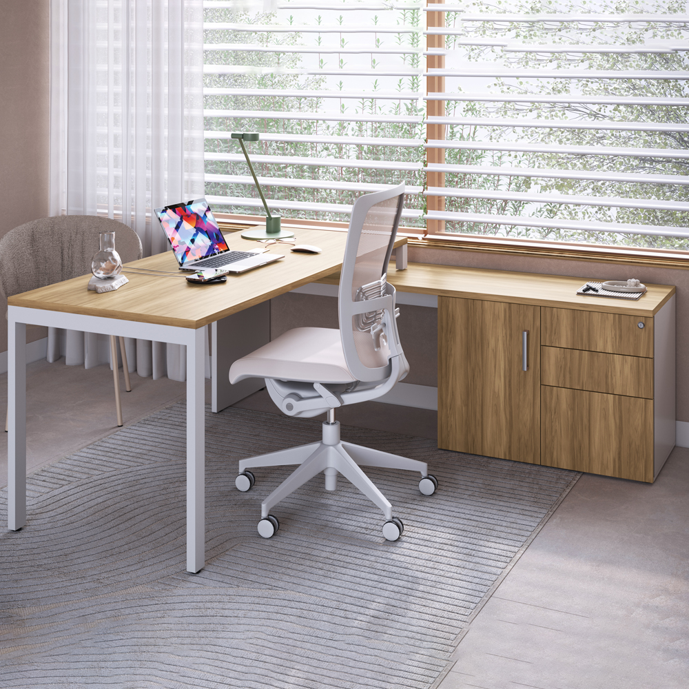 Mesa Escritorio Office 180x160 cm 25856 Nogal Sevilha Branco Artesano