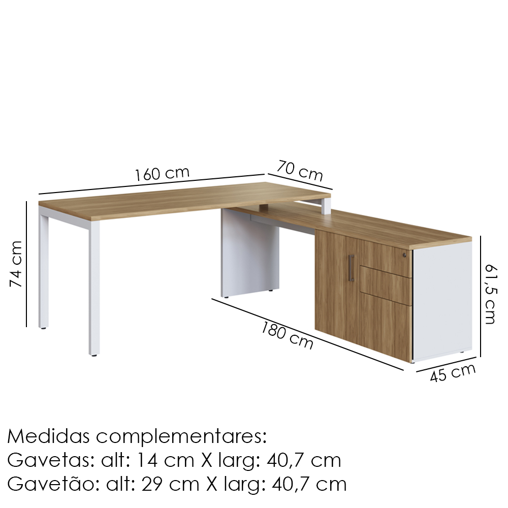 Mesa Escritorio Office 180x160 cm 25856 Nogal Sevilha Branco Artesano