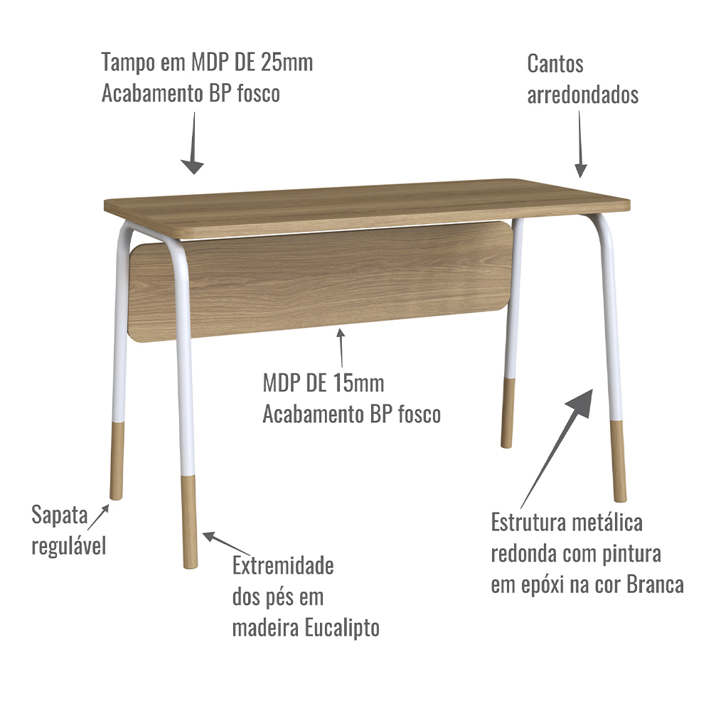 Mesa Escrivaninha 120 cm 27989 Hanover Branco Artesano