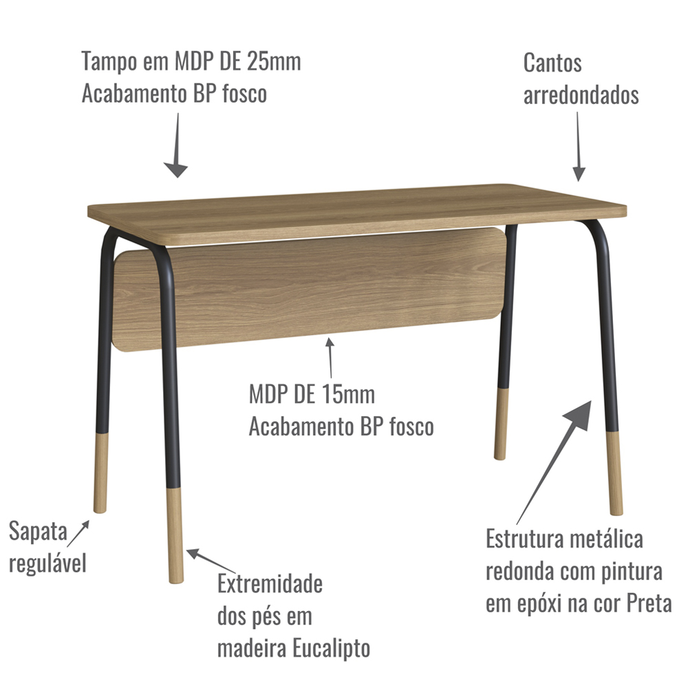 Mesa Escrivaninha 120 cm 27989 Hanover Preto Artesano