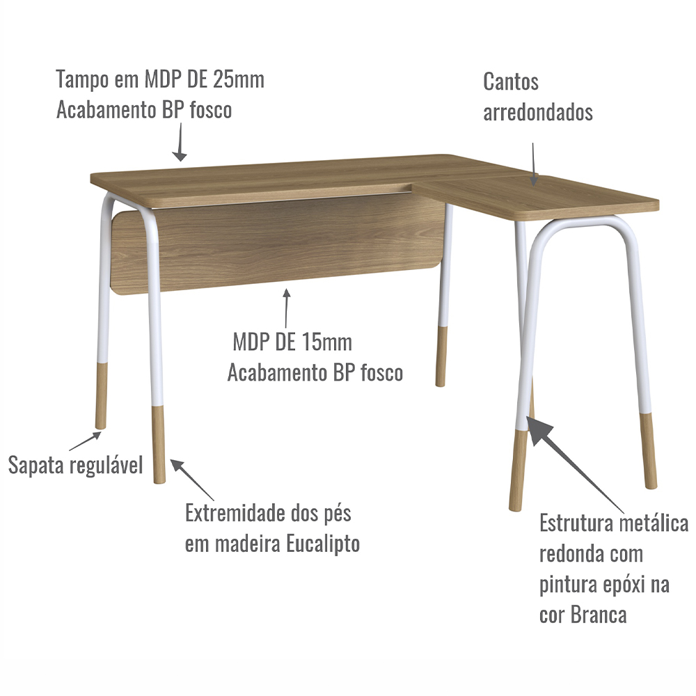 Mesa Escrivaninha Em L 120 cm 28002 Hanover Branco Artesano