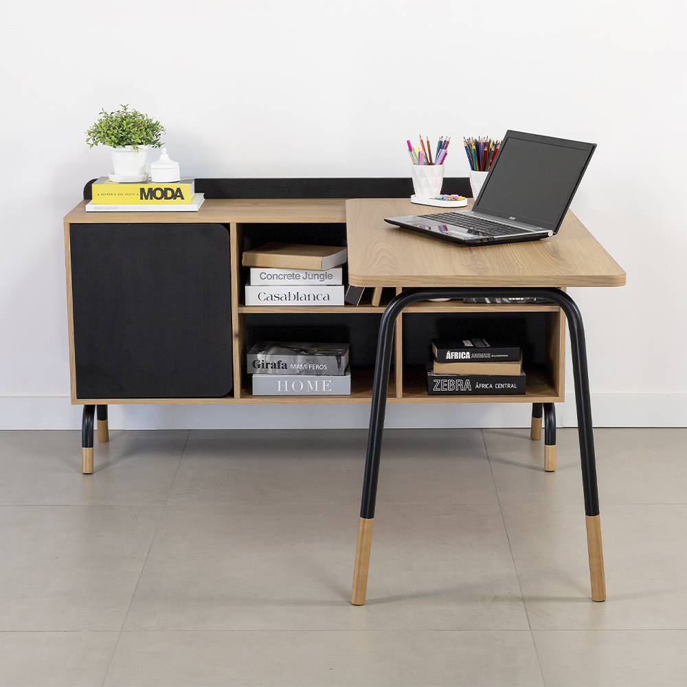 Mesa Escrivaninha Em L 28003 Hanover Nero Artesano