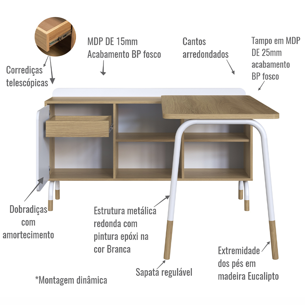 Mesa Escrivaninha Em L 28004 Hanover Branco Artesano